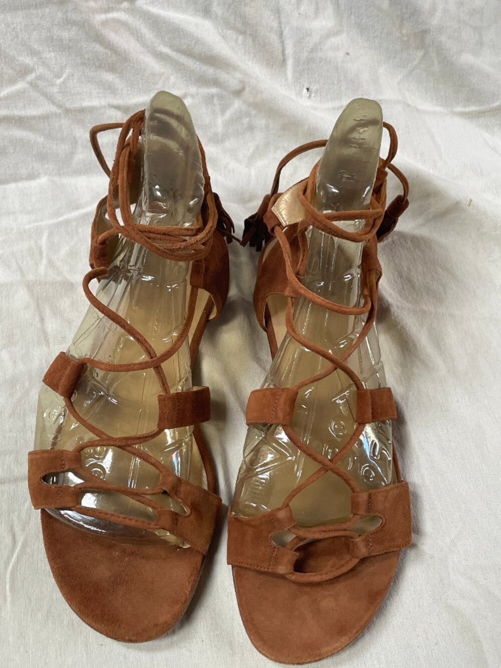 Stuart Weitzman Tan Suede Lace-Up Ghillie Gladiator Tassel Sandals Size 9